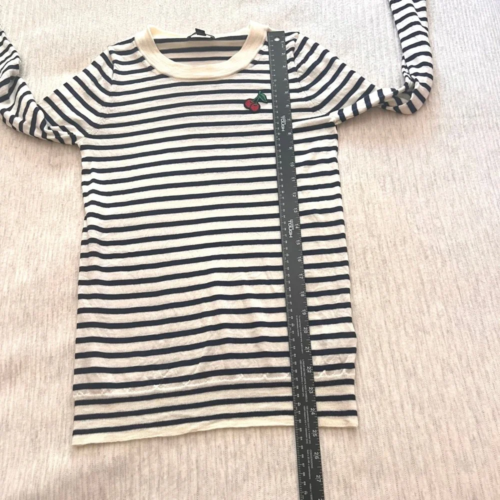 J.Crew Tippi Sweater Womens Small Merino Wool Navy Striped Cherry Patch Preppy